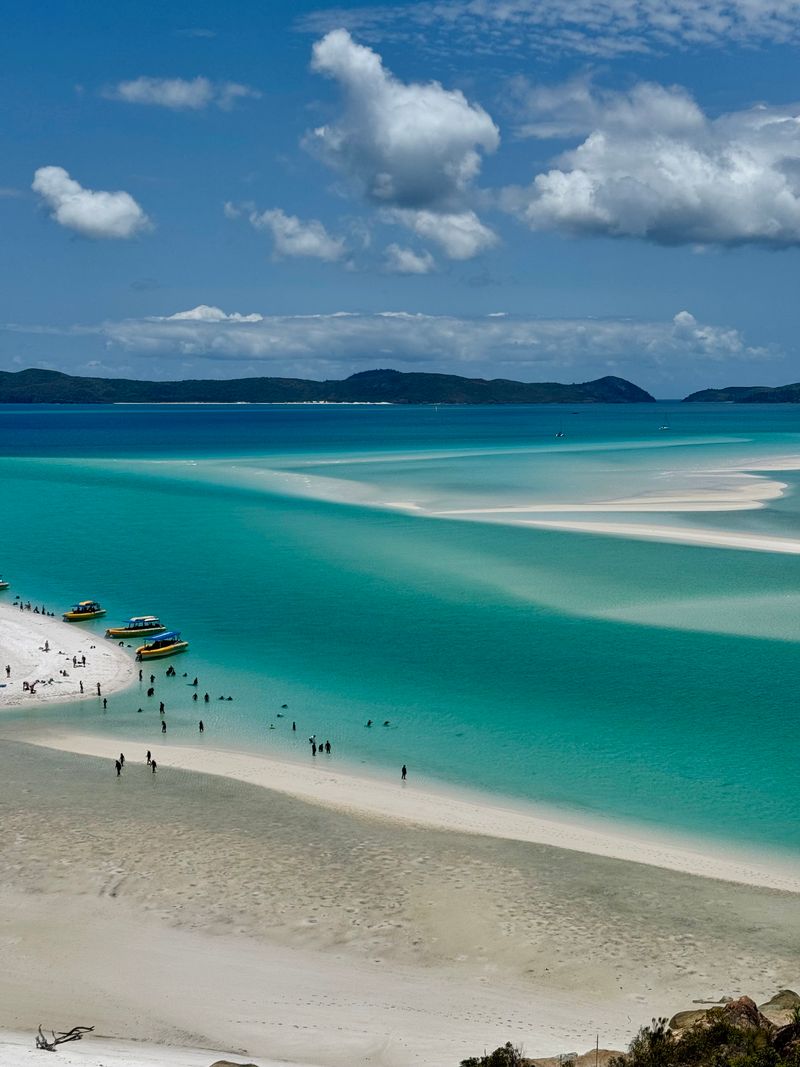 Turquoise shallows and white sand at Whitehaven Beach